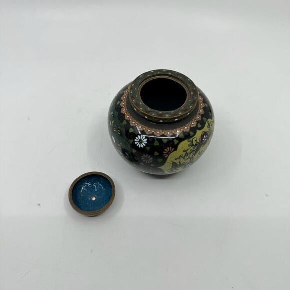 Antique Japanese Cloisonné Enamel Tripod Vessel with Lid - Picture 4 of 10